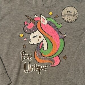 Beautees Gray Long Sleeve Unicorn Top with Pink, Green & Orange Accents